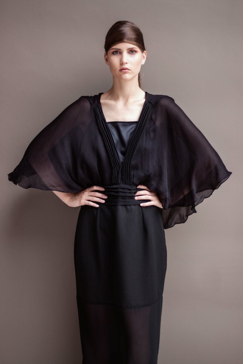 ELENA SAVÓ evening black elegant dress with silk top